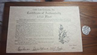 1715 Fleet Mexico Silver Cob 8 Reale Shipwreck Coin,  Mel Fisher Cobb Co With
