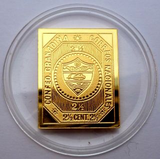 Colombia 2 1/2 Centavos Stamp 1859 24 Kt Gold Plated On Silver - Proof Rare