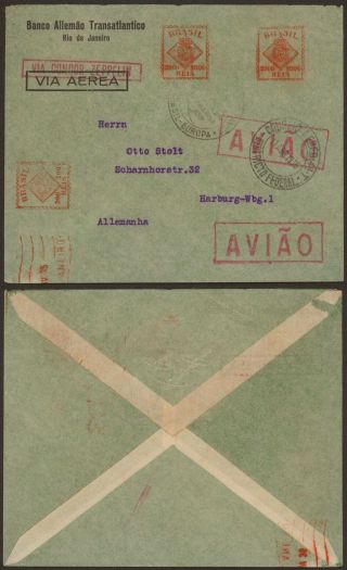 Brazil 1935 - Zeppelin Air Mail Cover To Hamburg Germany - Meter Stamp 30354/3