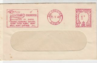Great Britain 1940 Davey Paxman Of Colchester Slogan Meter Mail Cover Ref 32562