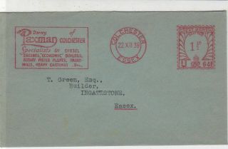 Great Britain 1939 D.  Paxman Colchester Slogan Meter Mail Cover To Essex Rf32560