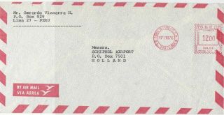 Peru 1976 Lima Cancel Airmail To Holland Meter Mail Stamps Cover Ref 29323