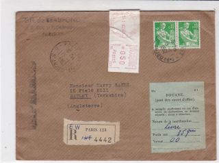France Paris 1962 Registered Meter Mail Stamps Cover To England Ref 32029