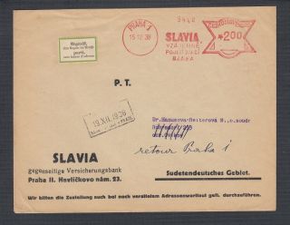 Czechoslovakia 1938 Return To Sender Prague Meter Mail Advertising Cover