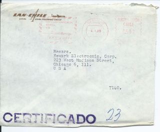 Lan - Chile Airlines Certificado Meter Mail Cover Cancelled Santiago 4.  1.  65 To Usa