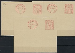 Ceylon 1929 Group Three Different Red Meter Mail Proofs
