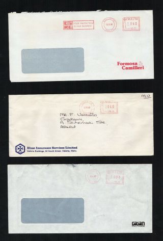 Malta Postal History Meter Mail Nos Pb 75,  76,  77