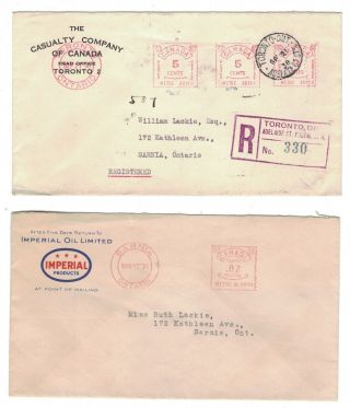 Canada Metered Mail Covers (2) March 12,  1936 & Sep 21,  1938
