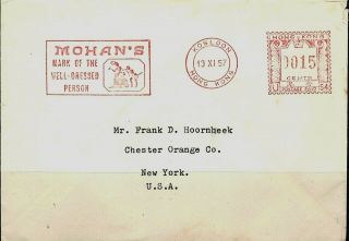 British Hong Kong China Stamps:1957 Advertising Meter Mail Cover To York