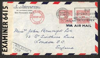 Meter Mail California To England Censored Clipper Airmail Cover 1942