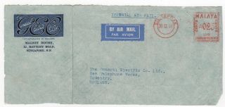 1937 Malaya Straits Settlements Cover Front Singapore To Coventry Gb Meter Mail