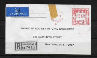 E5989 China Hong Kong Registered Air Mail Cover To York Usa Meter Mail