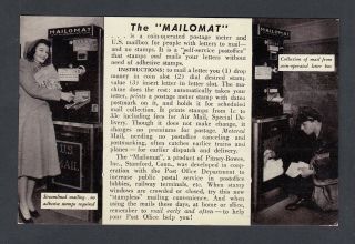 Usa 1958 The Mailomat Meter Mail Advertising Postcard Rochester York