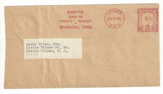 1955 London,  England,  Uk Financial Times Meter Mail Cover