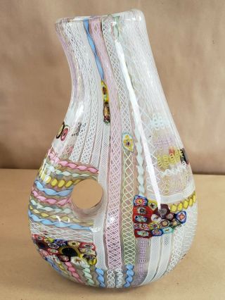 Vintage Large 14 " Mid Century Murano Ribbon Latticino Millefiori Glass Vase
