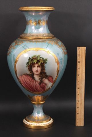 Large Antique 19thc Double Portrait Painting Gilt Royal Vienna Porcelain Vase Nr