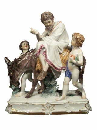 Antique Meissen Porcelain Figural Group Of Aesop And Children