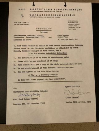 Beatles Incredible 1969 John Lennon Signed Contract Caiazzo & Tracks Coas