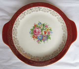 Vintage 1950s Salem Ohio Aristocrat Maroon 10 " Serving Gold - Trim Tray Plate Dish